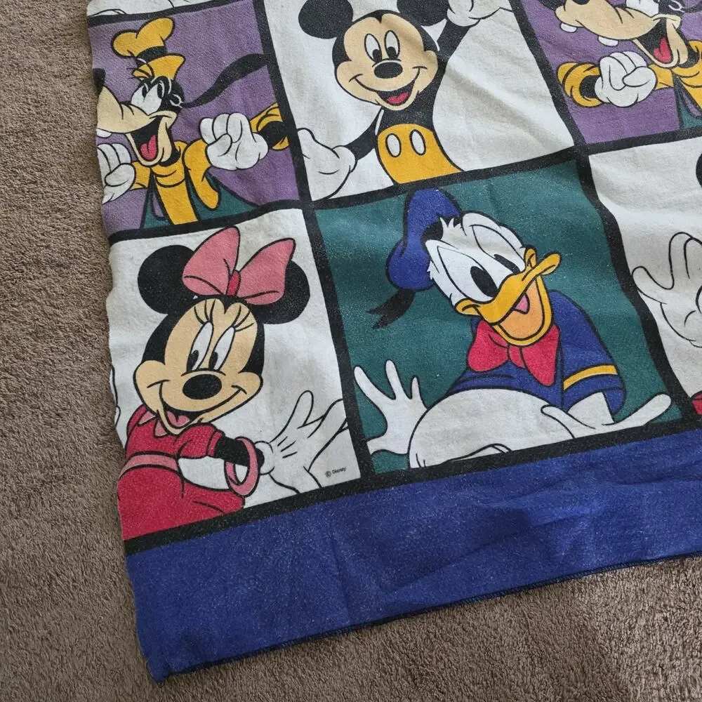 Vintage Disney High Pile Mickey Mouse 70” X 68” Blanket Dundee USA Made Goofy